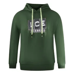Mens Bold Blocked Logo Green Hoodie Cotton - Size Medium