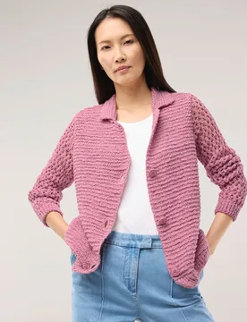 Strickjacke mit Leinen, normale Größen, Farbe Rosa, 44, edles Leinenmix-Bändchengarn leicht & atmungsaktiv Damen - Walbusch - FashionsVida