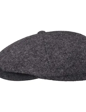 Hatteras Boiled Wool Flat Cap by - dark grey - Size: XXL (62-63 cm) - Stetson - FashionsVida