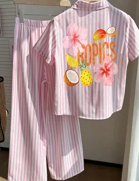 Conjunto de camiseta y pantalones a rayas informal para niñas preadolescentes, adecuado para vacaciones, salidas, escuela, estilo 9Y - Shein - FashionsVida