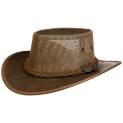 Brandon Mesh Crown Leather Hat by - brown - Female - Size: L (58-59 cm)