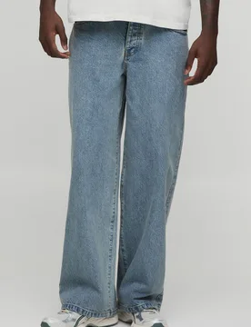 Mens Basic Baggy Fit Jeans - Blue Cotton - Size 38 Regular - boohooMAN - FashionsVida
