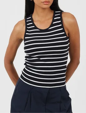 Womens Scoop Neck Slim Fit Box Tank In Black/cream - Size 8 Uk - Brave soul - FashionsVida
