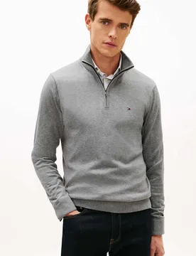 Pure Cotton Half Zip Jumper Grey male - Tommy hilfiger - FashionsVida