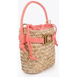 Bolso de mano bombonera con detalles efecto piel y tejido trenzado