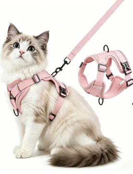 Piezas Conjunto de arnés y correa para caminar gato, arnés de chaleco suave y ajustable a prueba de escape para gatos, chaqueta reflectante de fáci - Shein - FashionsVida