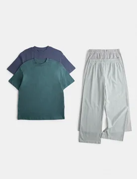 Pack Pure Cotton Striped Pyjama Sets (6-16 Yrs) Green Mix male - M&S - FashionsVida