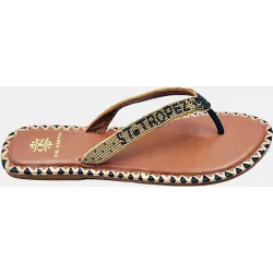 Sandalia plana flip flop de mujer en algodón con cordones de abalorios