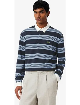 Camisa de hombre de rugby de piqué de rayas de corte holgado - Lacoste - FashionsVida