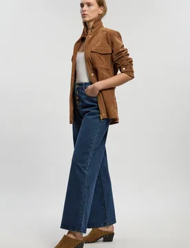 Women's Denim Button Front Straight Leg Jeans in Mid Wash Size: 12 - Mid Wash - Size: 12 - Karen millen - FashionsVida