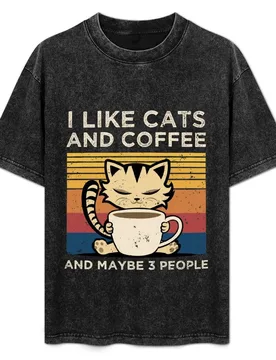 I like cats and coffee and maybe 3 people Funny Cat And Coffee Lovers Gift T-Shirt man t shirt heavy cotton T-Shirt - Aliexpress - FashionsVida