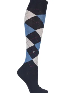 Pair Navy Marylebone Argyle Wool Knee High Socks Ladies 3.5-7 Ladies - - Blue - Size: Small - Burlington - FashionsVida