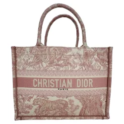 Pre-Owned Womens Medium Book Tote Toile De Jouy Embroidered Bag In Pink Canvas - One Size