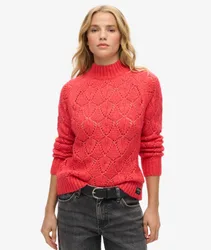 Superdry Damen Pointelle Strickpullover Rot - Größe: 42