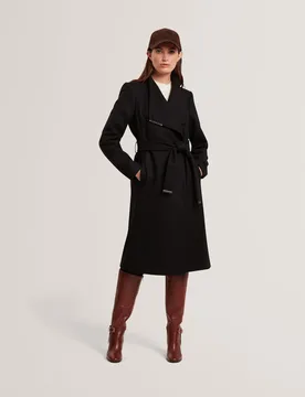 Wool Rich Belted Wrap Coat with Cashmere Black female - Ted baker - FashionsVida