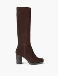 Suede Block Heel Knee High Boots Brown female