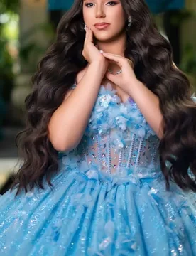 Shiny Blue Quinceanera Dress off-shoulder Glitter 3D Flower Decal Long tail Bow Vestidos De 15 Quinceanera ﻿Customize - Aliexpress - FashionsVida