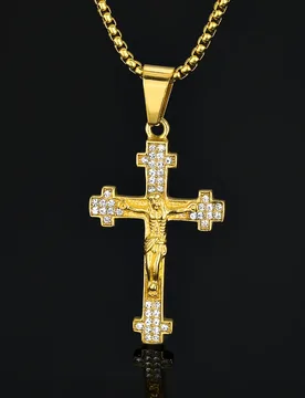Religious Christ Jesus Cross Iced Out Shiny CZ Pendant Men Gold Color Stainless Steel Crucifix Necklace for Women Jewelry Gift - Aliexpress - FashionsVida