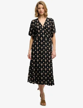 Superdry Damen Bedrucktes Wickel-midikleid Black - Größe: 42 - 89.99 - FashionsVida