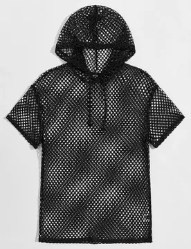 Camiseta de manga corta con capucha de malla de pescador para hombre, para salir, regalo para novio, verano S - Shein - FashionsVida