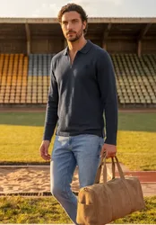 Street One Langarm Poloshirt mit Zipperdetail male Blau
