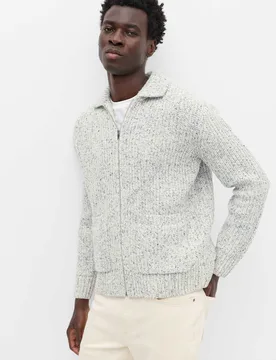 Cotton Blend Zip Up Knitted Jacket Blue Mix male - M&S - FashionsVida