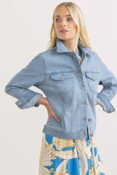 Women's Cotton Blend Denim Jacket in Light Blue Size: 22 - Light Blue - Size: 22