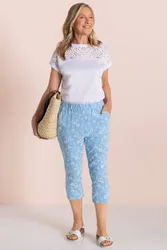 Women's Embroidered Cropped Trousers in Blue Size: 12 - Blue - Size: 12