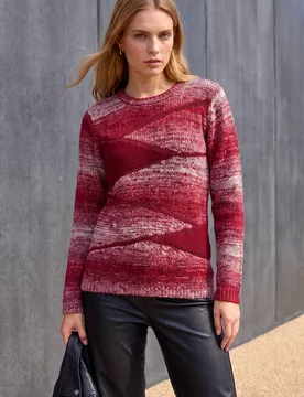 Women's Colour Block Knit Jumper in Red Size: 18 - Red - Size: 18 - Roman - FashionsVida