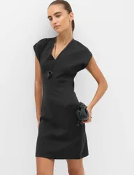Cotton Rich V-Neck Mini Column Dress Black female