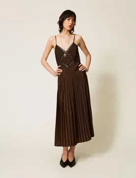 Robe longue en crêpe de Chine et dentelle - TWINSET - FashionsVida