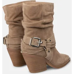 Botas básicas de mujer en ante con efecto fruncido