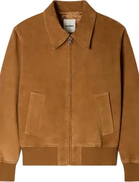 Cazadora de hombre de ante con cremallera y cuello camisero - sandro - FashionsVida