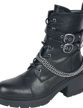 Rock Boot - Schnürboots mit Schnallen und Kette - EU37 bis EU41 - für Damen - Größe EU40 - schwarz - Frauen - female - Rock Rebel by EMP - FashionsVida