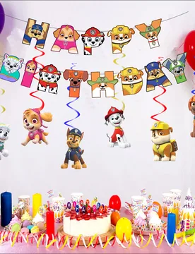 Set de Bandera de Equipo de Patrulla Canina con Tema de Fiesta de Cumpleaños, Decoración de Fiesta con Bandera Colgante en Espiral, Adecuado para Fi - Shein - FashionsVida