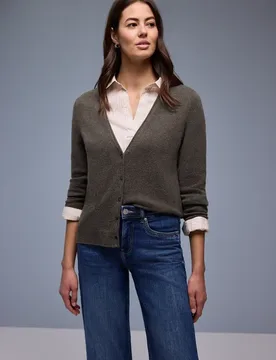 Kuscheliger V-Neck Cardigan female Braun - Street One - FashionsVida