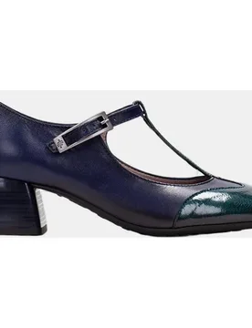 Zapatos de mujer t-bar combinada en charol con piel - Hispanitas - FashionsVida