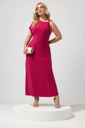 Women's Metal Buckle Detail Maxi Dress in Raspberry Size: 16 - Raspberry - Size: 16