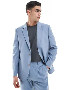 Mens Slim Cotton Blend Suit Jacket In Light Blue - Sky Blue - Size 46 (Chest) - ASOS DESIGN - FashionsVida
