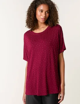 Women's Dark Red Short Sleeve Slip On Round Neck Top Size: Small/Medium - Dark Red - Size: S/M - Blue Vanilla - FashionsVida