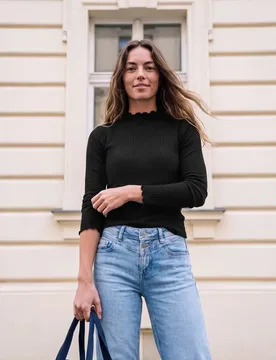 Street One Langarm Shirt mit Turtle Neck female Schwarz - Street One Studio - FashionsVida