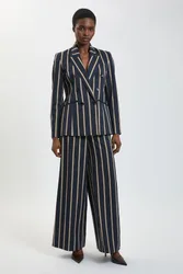 Womens Petite Stripe Wide Leg Tailored Trouser - Multicolour - Size 10 Uk