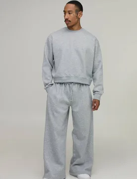 Herren Übergroßes Kastenförmiges Sweatshirt Und Weite Jogginghose Grey Marl Größe XS - boohooMAN - FashionsVida