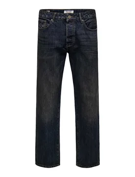 Regular Fit Pure Cotton Jeans Dark Blue Denim male - ONLY & SONS - FashionsVida