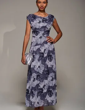 Women's Asymmetric Draped Mesh Maxi Dress Size: 16 - Multicolor - Size: 16 - Jolie Moi - FashionsVida