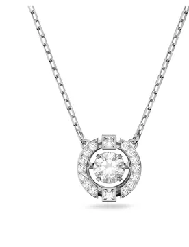 Collana Una, Taglio Round, Bianca, Placcato rodio OS - Swarovski - FashionsVida