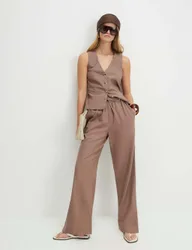 Linen Rich Drawstring Tapered Trousers Beige female