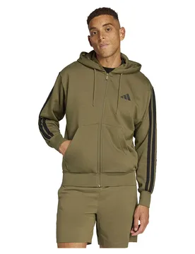 Sweat-shirt à Zip Essentials 3 Stripes Fleece Olive Strata / Black S - Adidas - FashionsVida