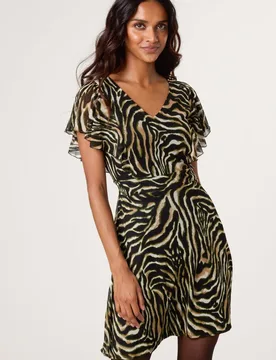 Women's Brown Short Sleeve Zip V-neck Mini Dress Size: XL - Brown - Size: XL - Blue Vanilla - FashionsVida
