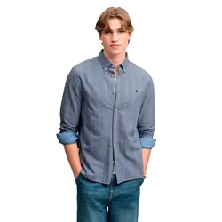 Camicia A Maniche Lunghe Preppy Oxford Triple Stripe Navy S